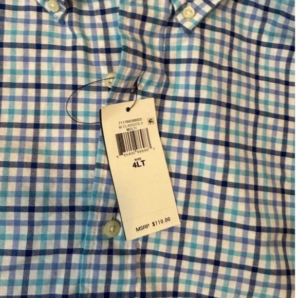 🤑Ralph Lauren Mens🚨4XLT Plaid Button Down Shirt Blue Teal Long Sleeve $110